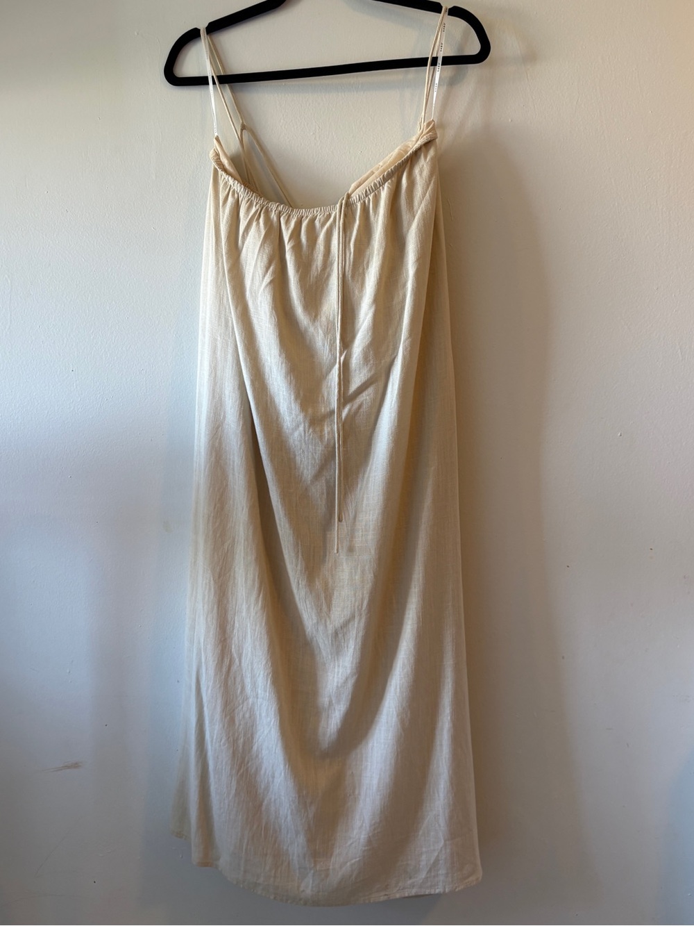 SABO Hope Dress Cream Linen Blend Cut-Out Midi Dress Sz L U.S 8 Spaghetti Strap - Picture 3 of 9